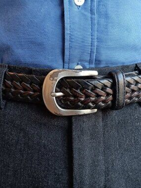 BRIGHTON belt mens black leather braided - 36